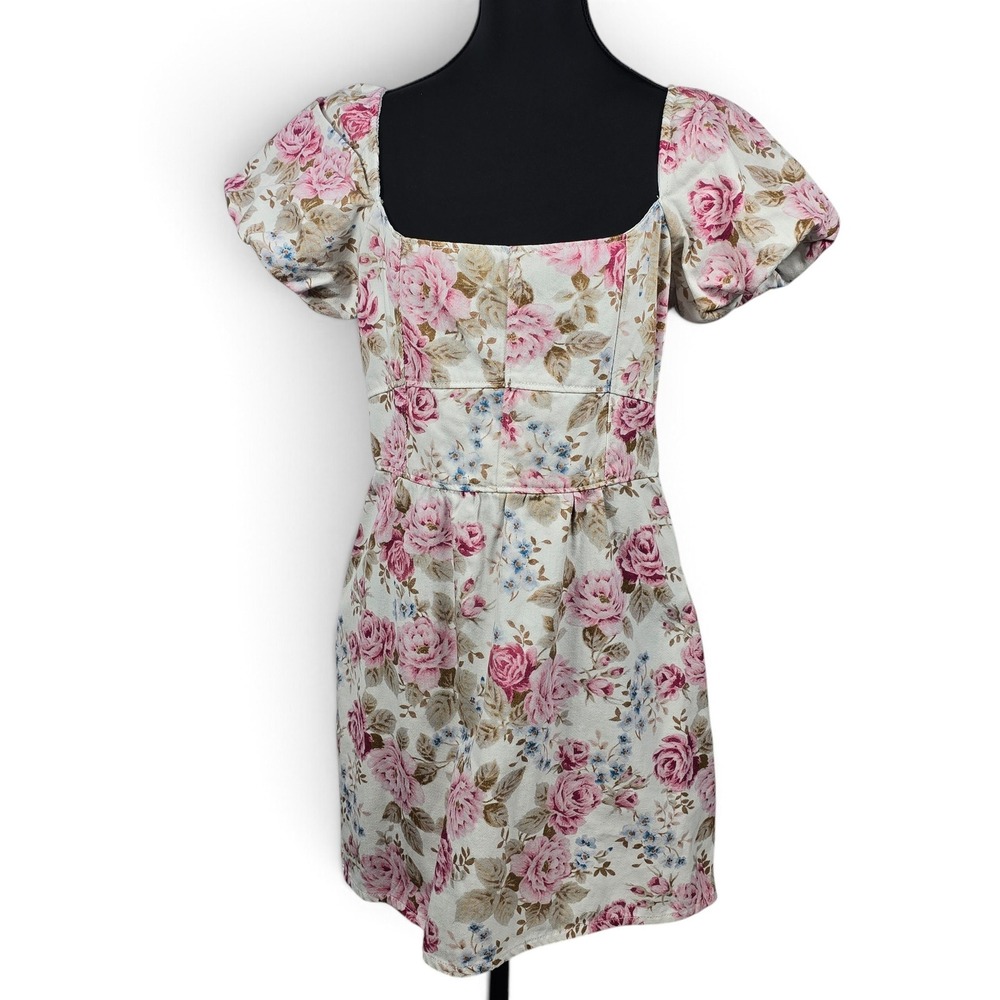 Show Me Your Mumu Dress Womens Large London Lace Up Pink Floral Cotton Denim NWT